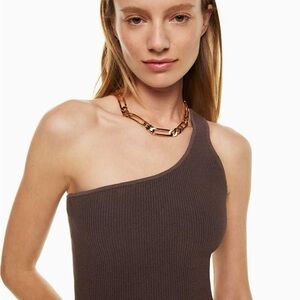 Babaton Ribbed One-Shoulder Tank in Chocolate